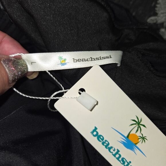 Beachsissi Nwt Black Lace Insert Tankini Bikini Top Size Large - Picture 5 of 6